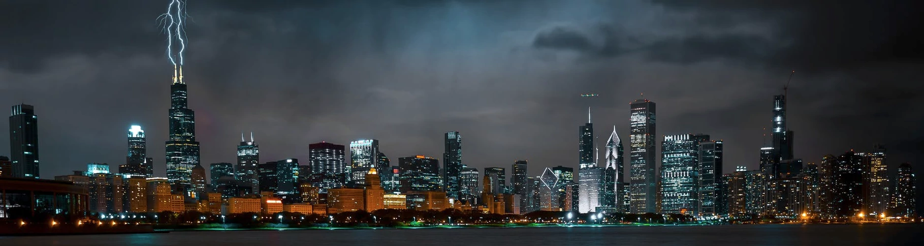 Lightning hitting a skyscraper