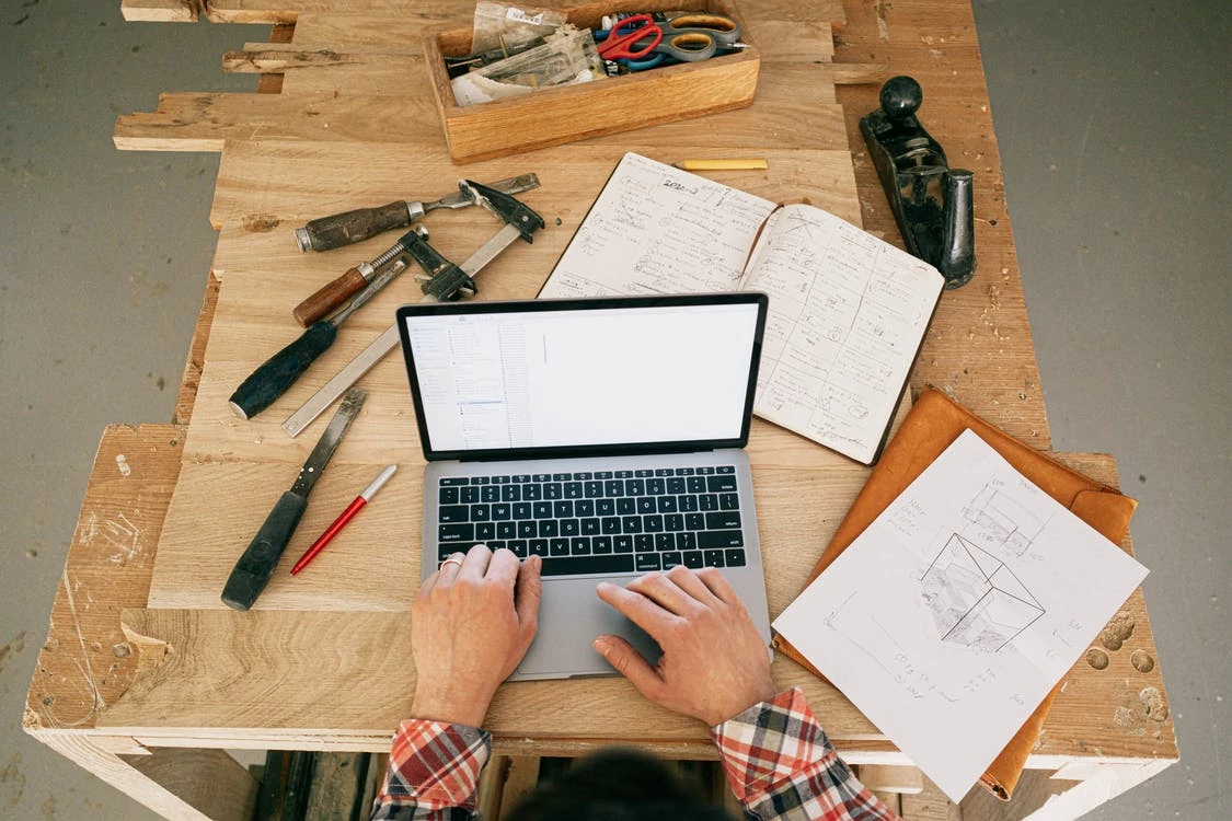 Laptop in building site